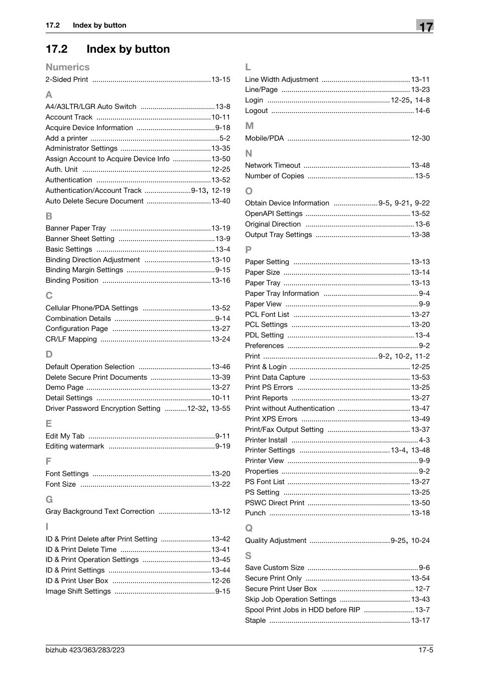 2 index by button, Index by button -5 | Konica Minolta BIZHUB 223 User Manual | Page 292 / 294