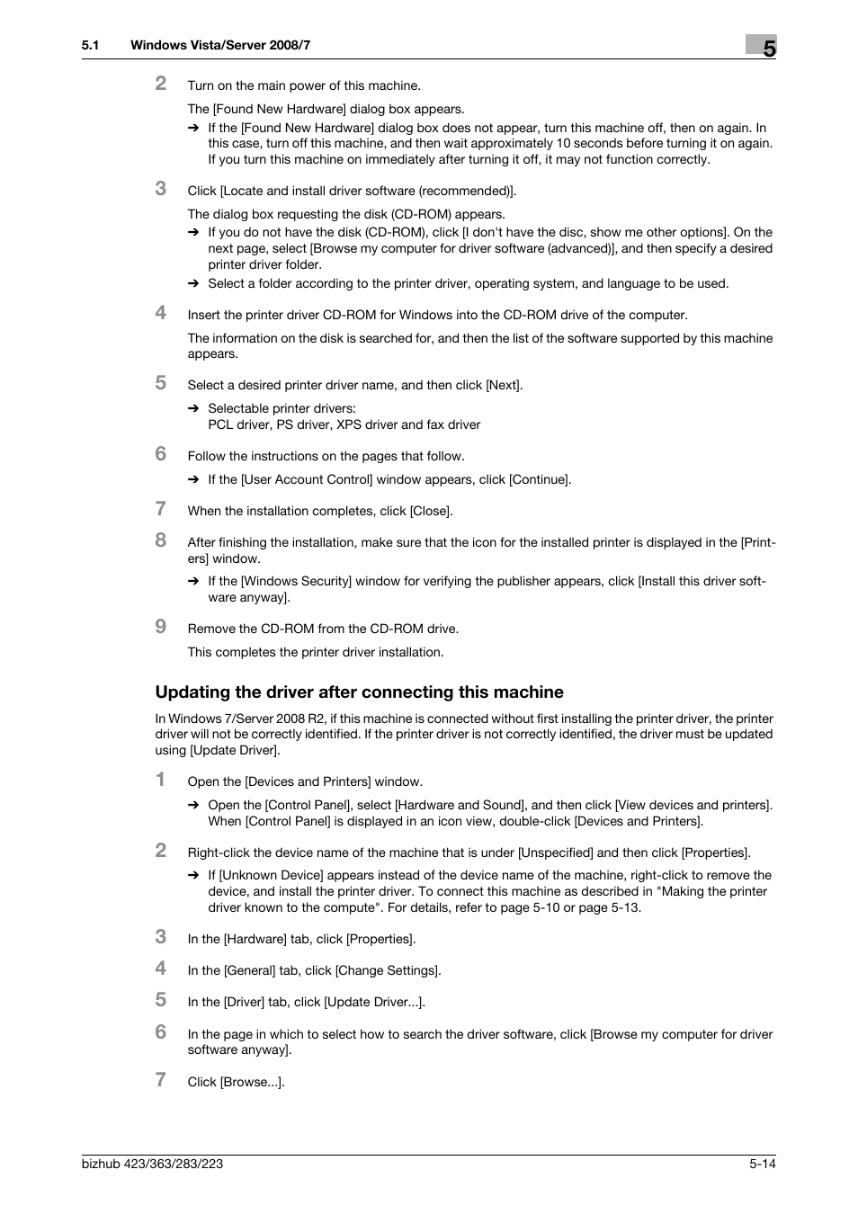 Updating the driver after connecting this machine | Konica Minolta BIZHUB 223 User Manual | Page 50 / 294