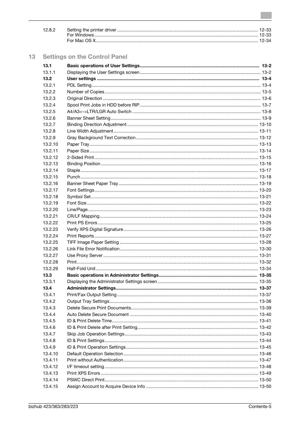 13 settings on the control panel | Konica Minolta BIZHUB 223 User Manual | Page 6 / 294