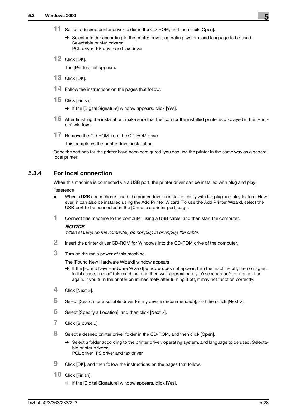 4 for local connection, For local connection -28, P. 5-28 | Konica Minolta BIZHUB 223 User Manual | Page 64 / 294