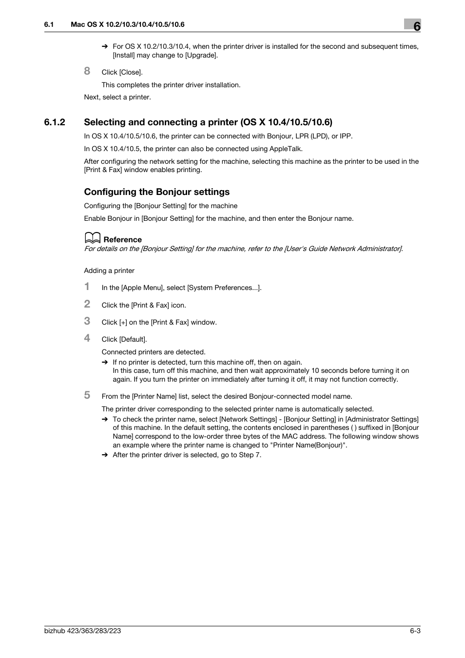 Configuring the bonjour settings | Konica Minolta BIZHUB 223 User Manual | Page 68 / 294