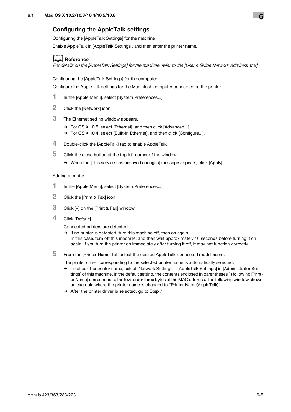 Configuring the appletalk settings, Configuring the appletalk settings -5 | Konica Minolta BIZHUB 223 User Manual | Page 70 / 294
