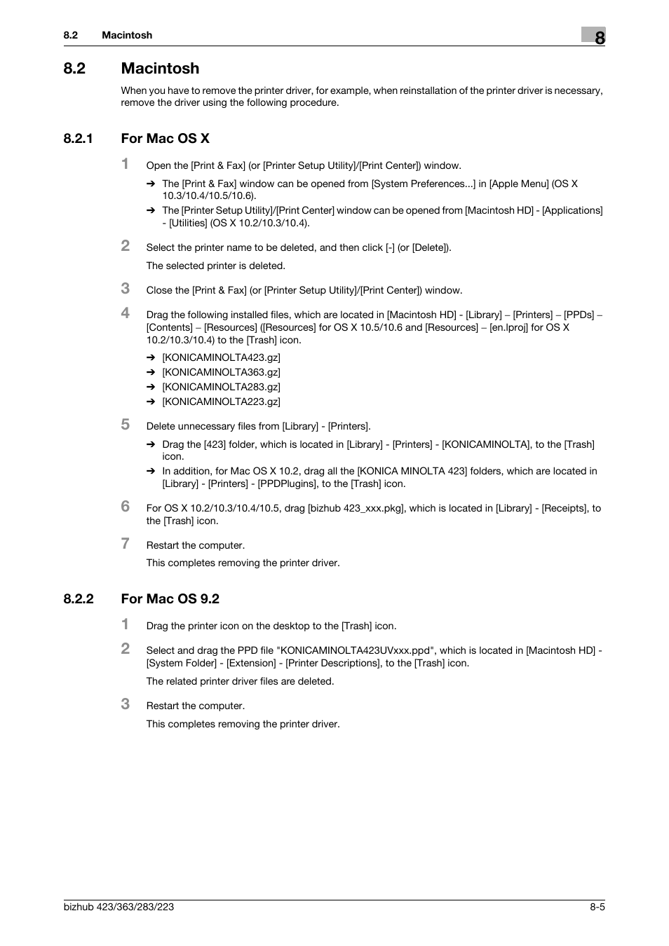 2 macintosh, 1 for mac os x, 2 for mac os 9.2 | Macintosh -5, For mac os x -5, For mac os 9.2 -5 | Konica Minolta BIZHUB 223 User Manual | Page 91 / 294
