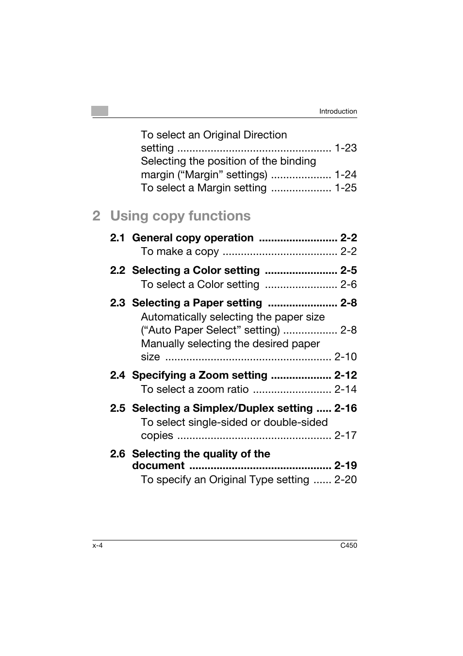 2 using copy functions | Konica Minolta BIZHUB C450 User Manual | Page 5 / 158