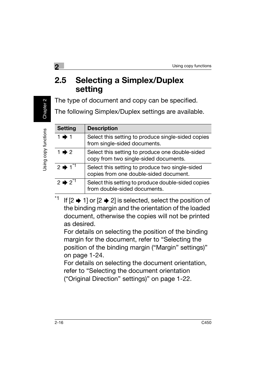 5 selecting a simplex/duplex setting, 5 selecting a simplex/duplex setting -16 | Konica Minolta BIZHUB C450 User Manual | Page 51 / 158