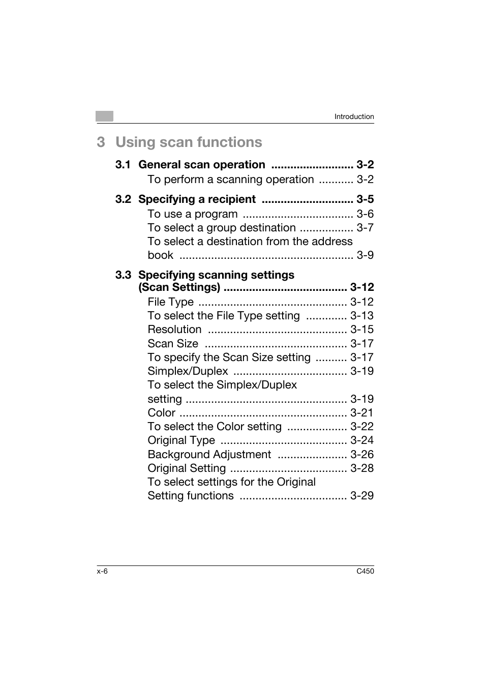 3 using scan functions | Konica Minolta BIZHUB C450 User Manual | Page 7 / 158