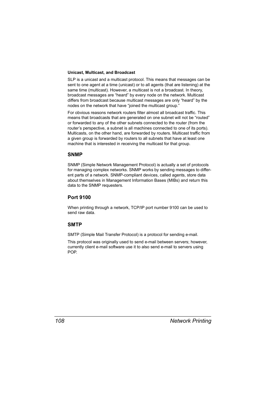 Snmp, Port 9100, Smtp | Snmp 108, Port 9100 108 smtp 108 | Konica Minolta Magicolor 2450 User Manual | Page 124 / 210