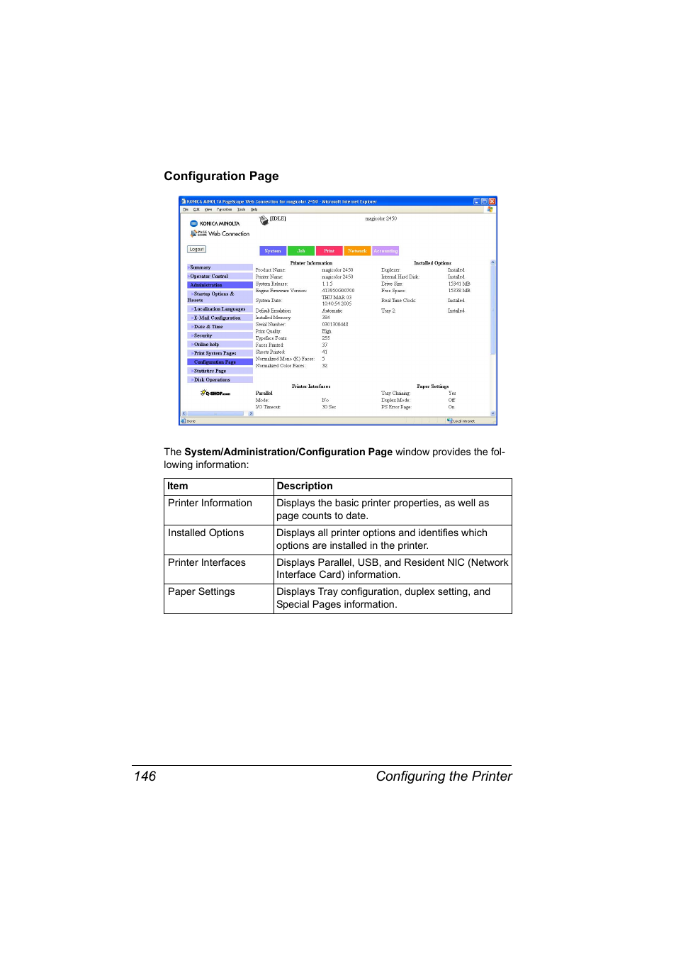 Configuring the printer 146 | Konica Minolta Magicolor 2450 User Manual | Page 162 / 210