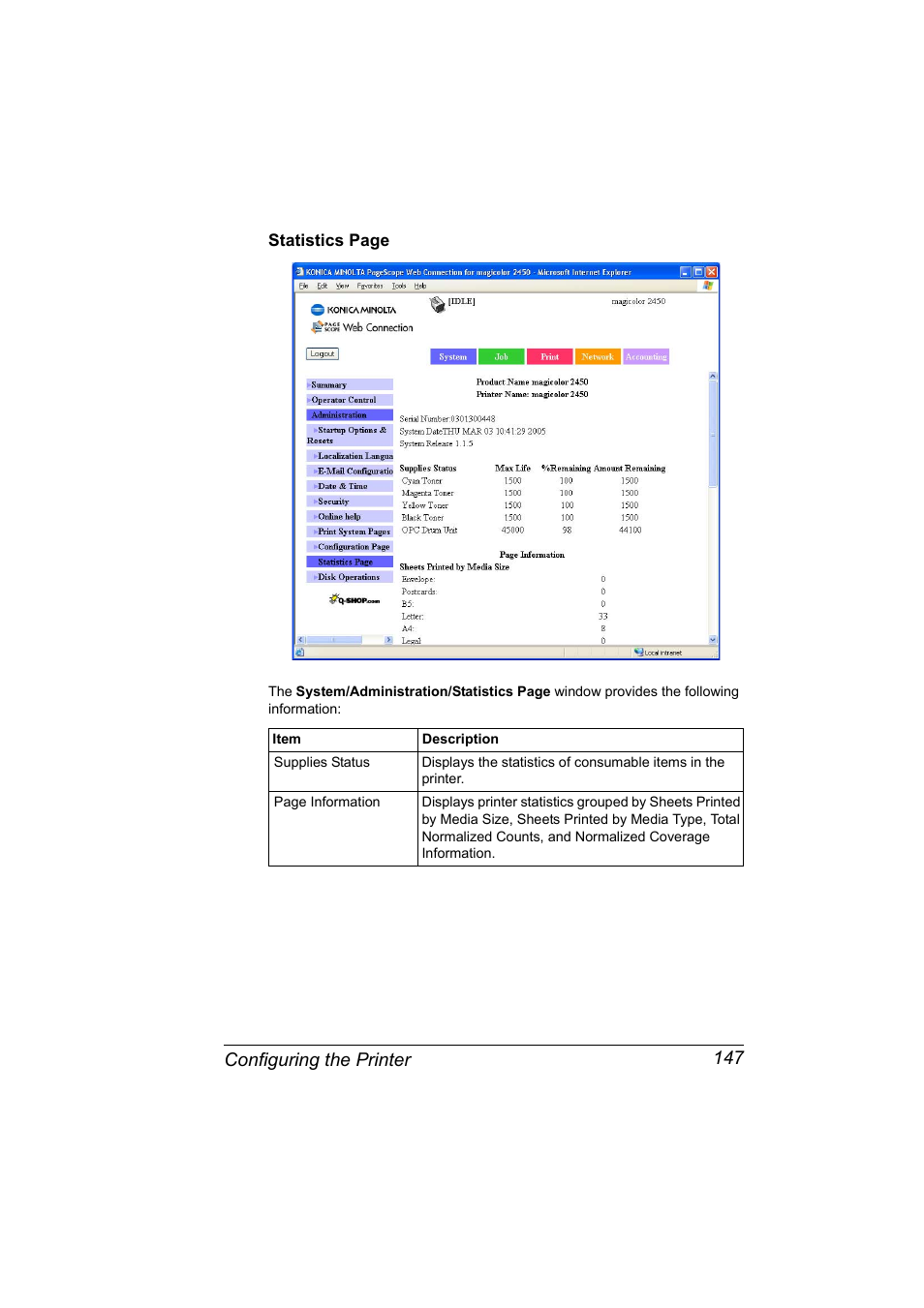 Configuring the printer 147 | Konica Minolta Magicolor 2450 User Manual | Page 163 / 210