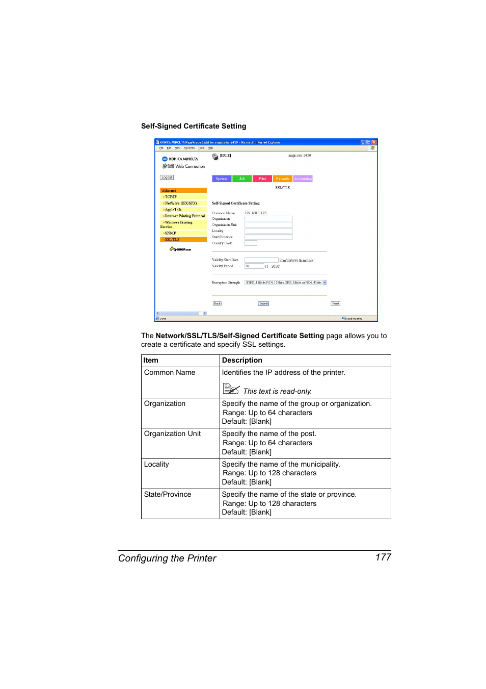 Configuring the printer 177 | Konica Minolta Magicolor 2450 User Manual | Page 193 / 210