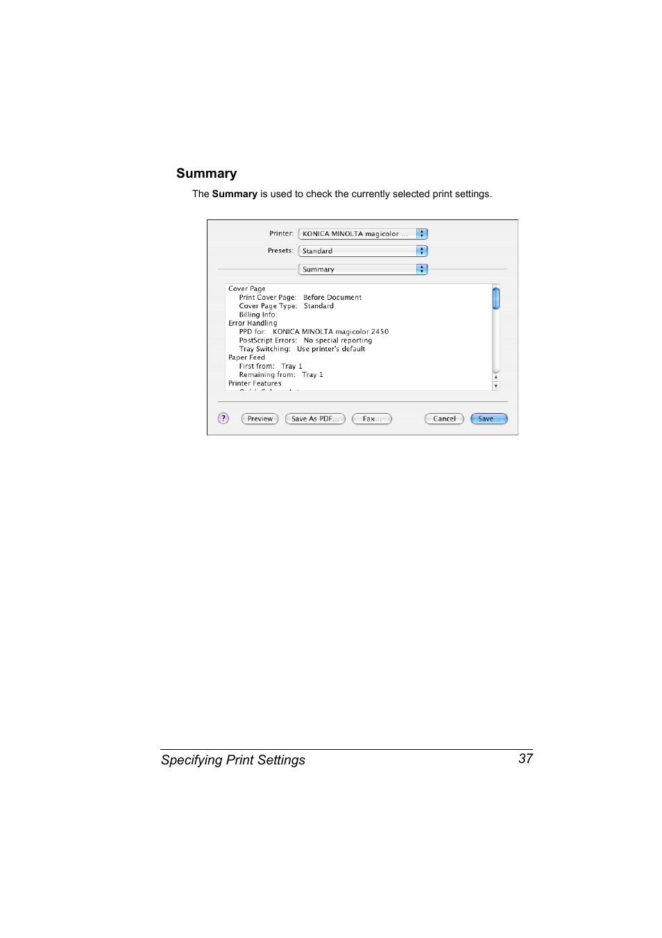 Summary, Summary 37 | Konica Minolta Magicolor 2450 User Manual | Page 53 / 210