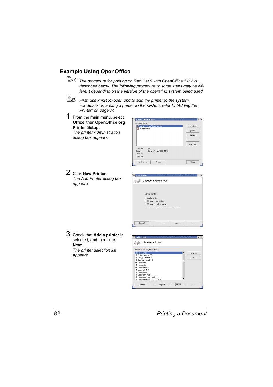 Example using openoffice, Example using openoffice 82 | Konica Minolta Magicolor 2450 User Manual | Page 98 / 210