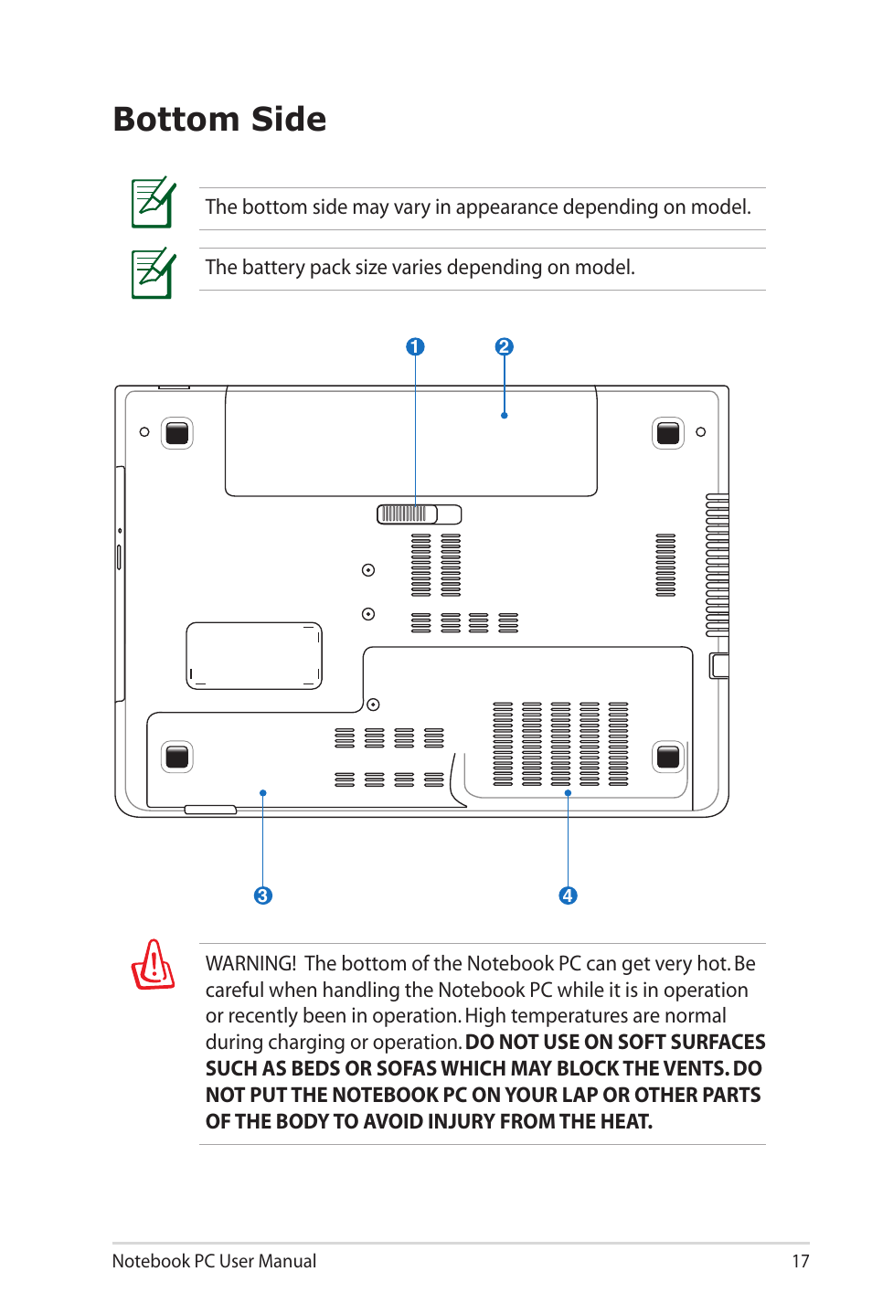 Bottom side | Asus E6934 User Manual | Page 17 / 118