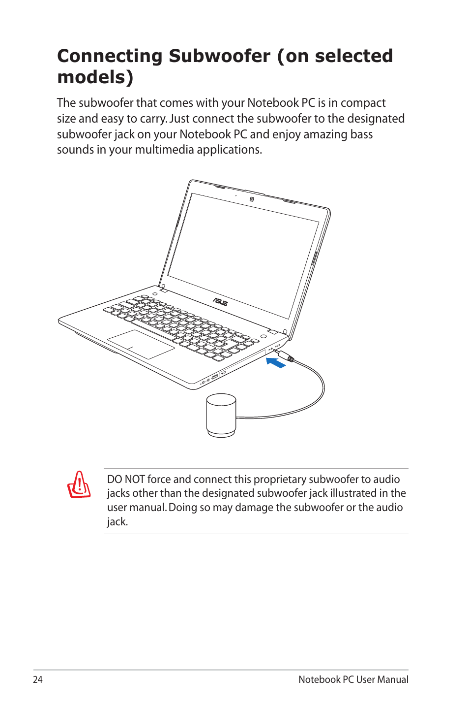 Connecting subwoofer (on selected models) | Asus E6934 User Manual | Page 24 / 118
