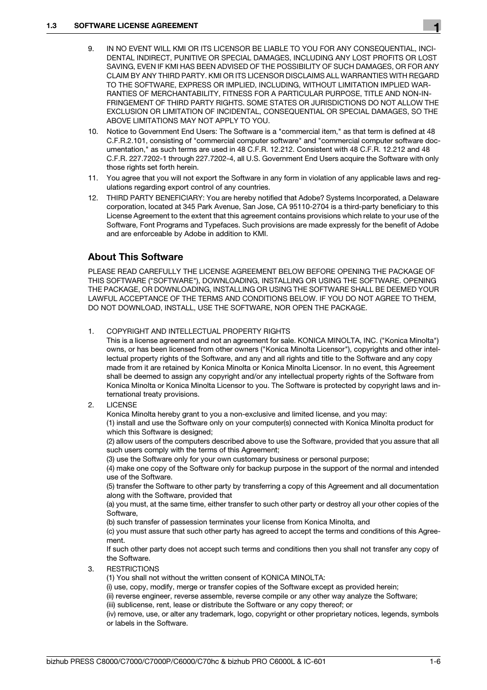 About this software | Konica Minolta bizhub PRESS C7000P User Manual | Page 7 / 138