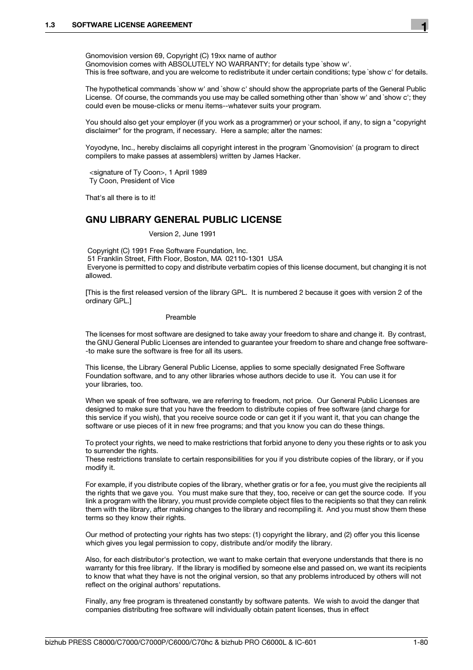 Gnu library general public license | Konica Minolta bizhub PRESS C7000P User Manual | Page 81 / 138