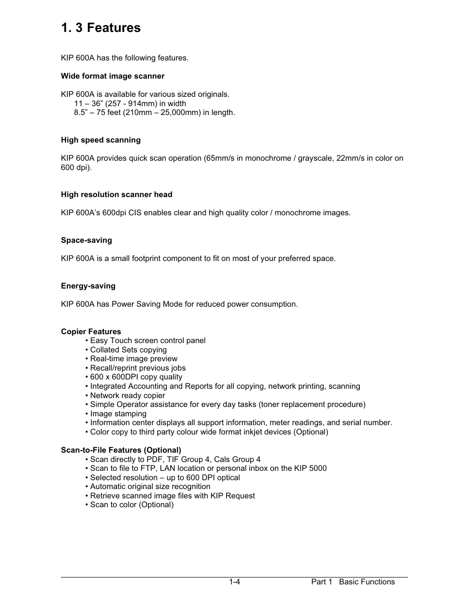 3 features | Konica Minolta KIP 600 Scanner User Manual | Page 10 / 151