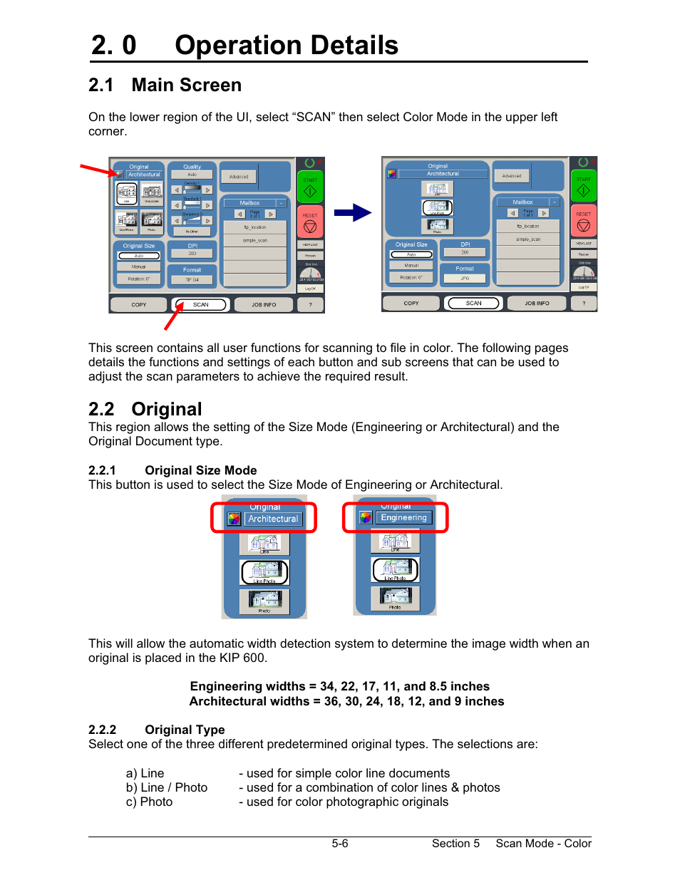 0 operation details, 1 main screen, 2 original | Konica Minolta KIP 600 Scanner User Manual | Page 118 / 151