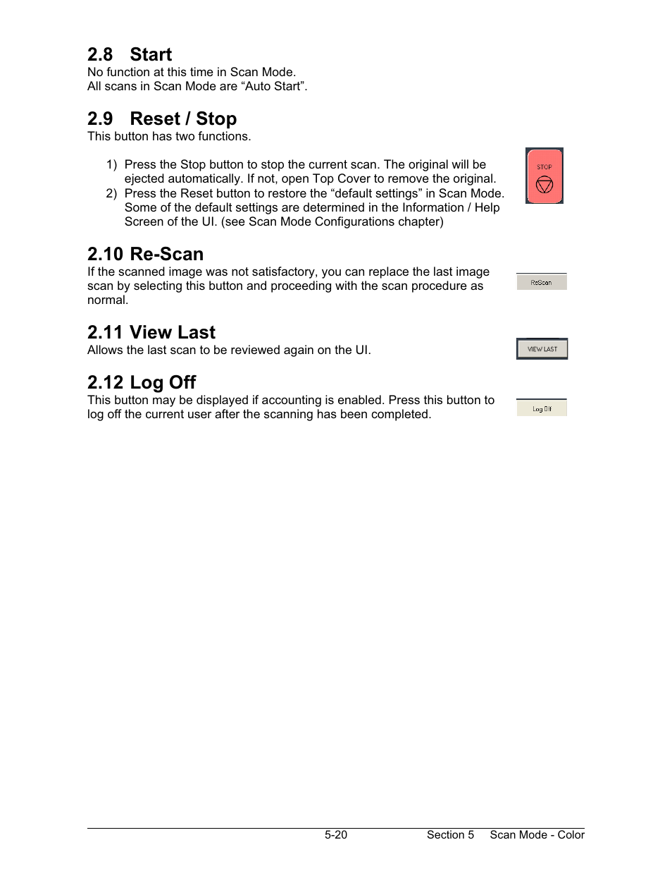 8 start, 9 reset / stop, 10 re-scan | 11 view last, 12 log off | Konica Minolta KIP 600 Scanner User Manual | Page 132 / 151