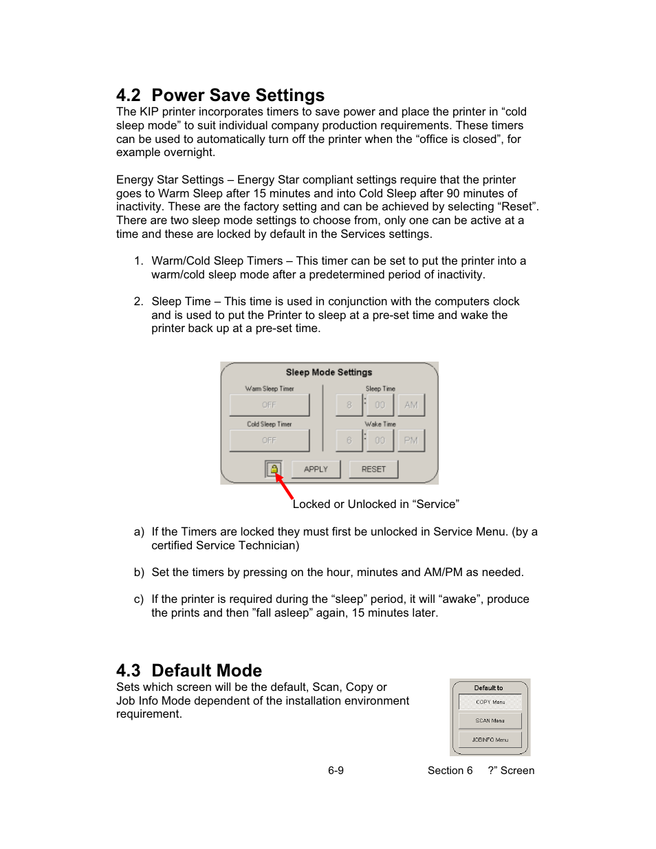 2 power save settings, 3 default mode | Konica Minolta KIP 600 Scanner User Manual | Page 141 / 151