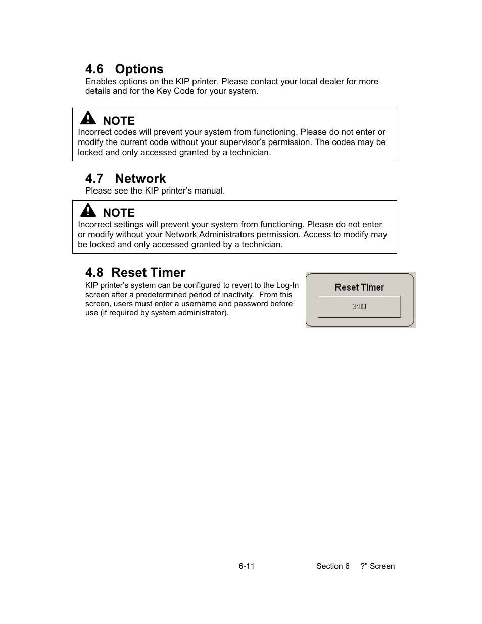6 options, 7 network, 8 reset timer | Konica Minolta KIP 600 Scanner User Manual | Page 143 / 151