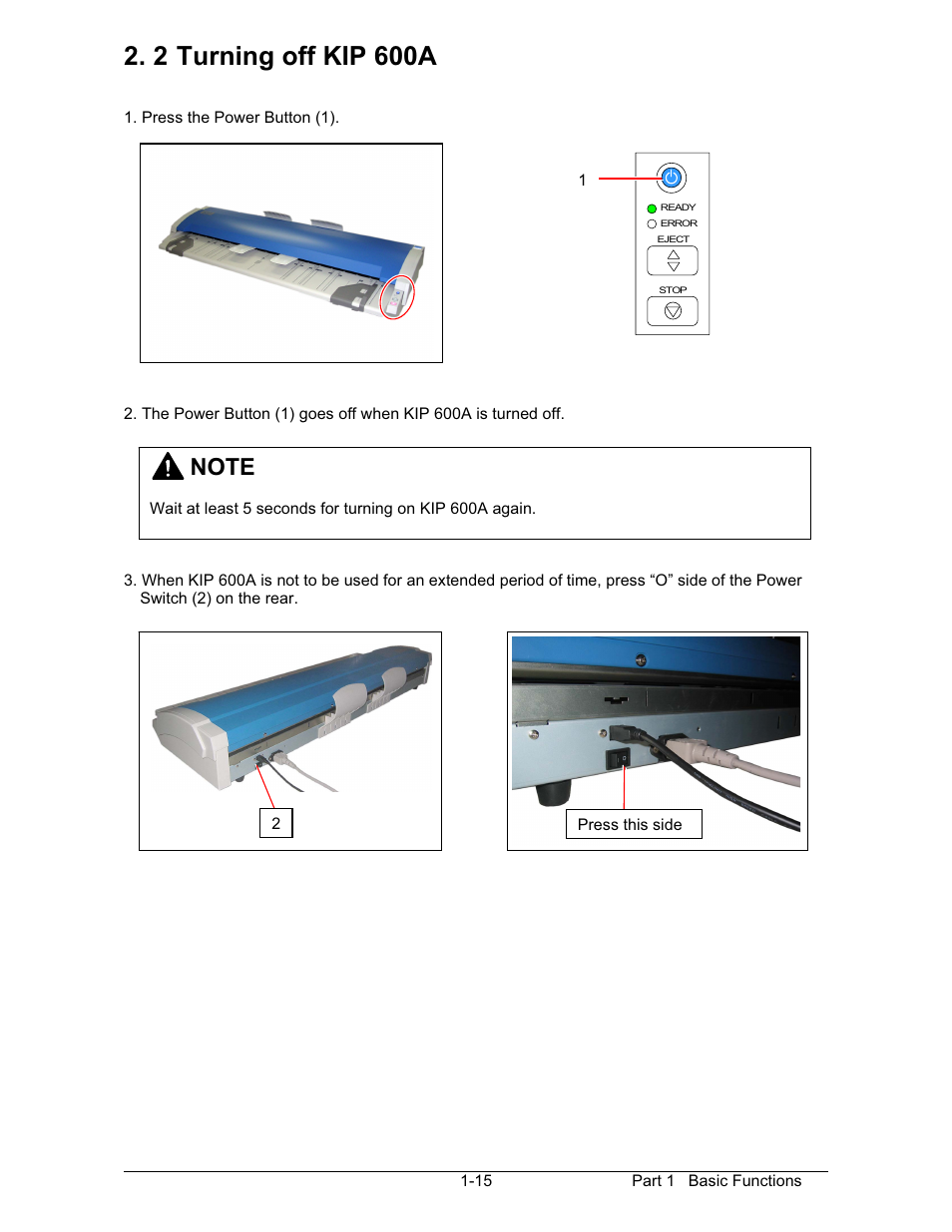 2 turning off kip 600a | Konica Minolta KIP 600 Scanner User Manual | Page 21 / 151