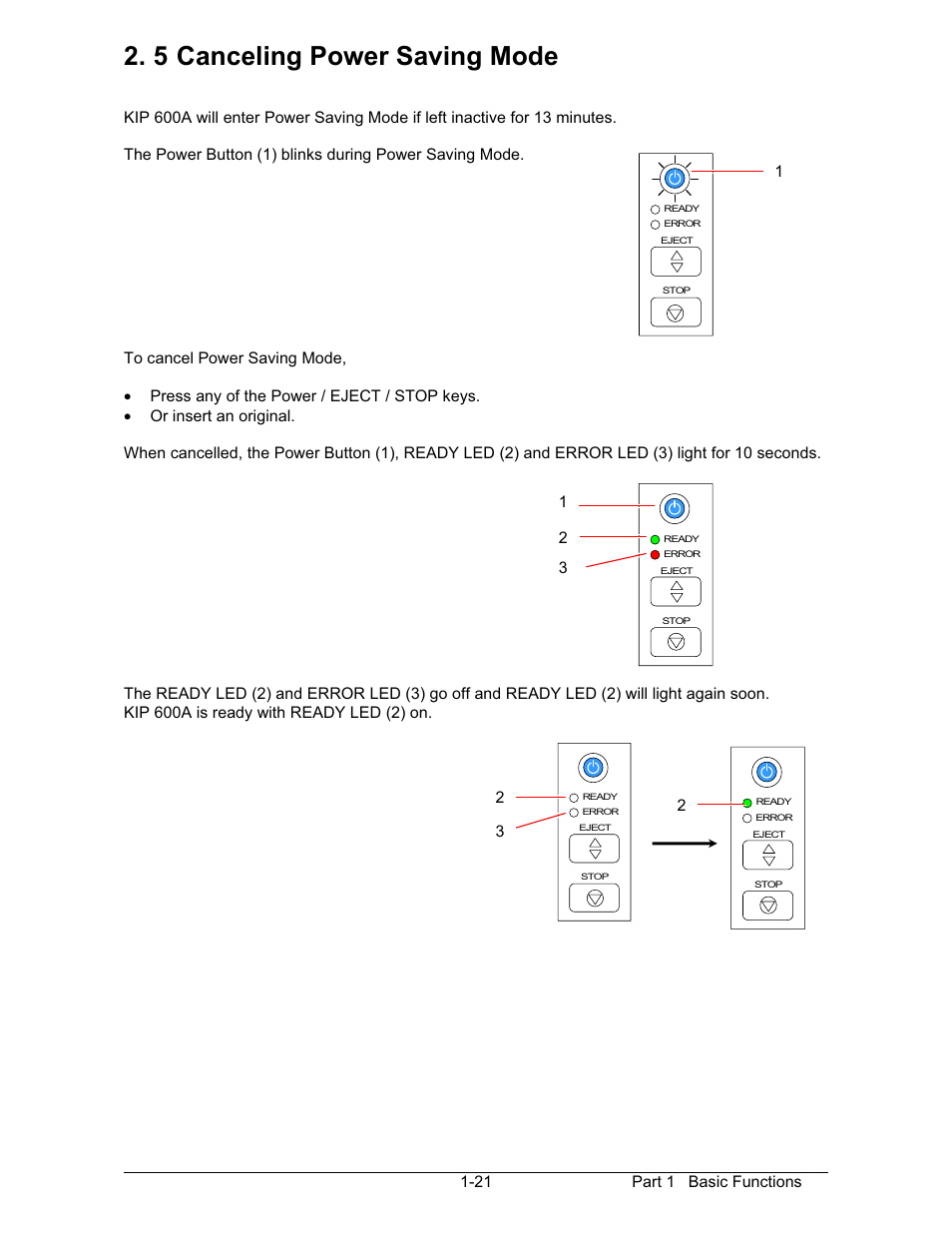 5 canceling power saving mode | Konica Minolta KIP 600 Scanner User Manual | Page 27 / 151