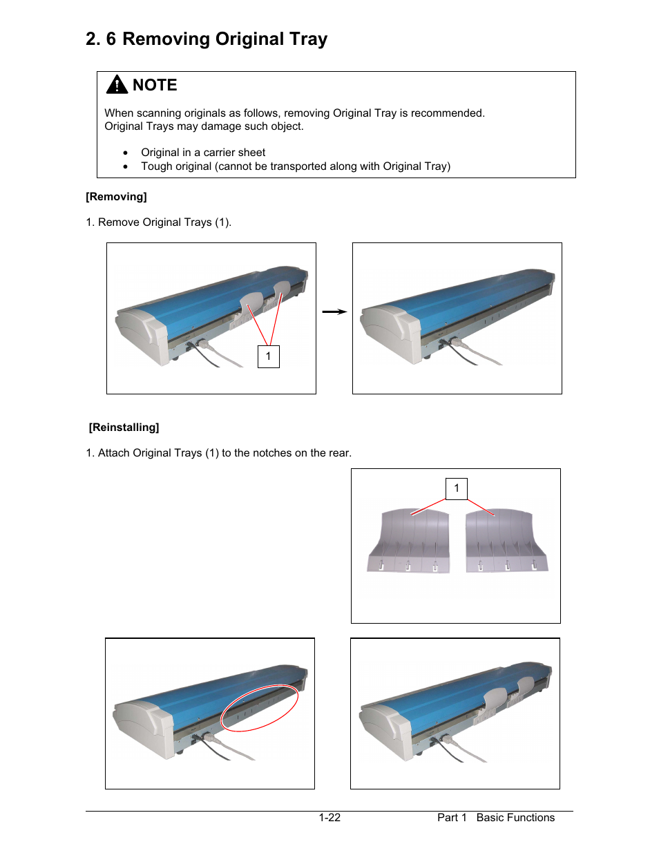 6 removing original tray | Konica Minolta KIP 600 Scanner User Manual | Page 28 / 151