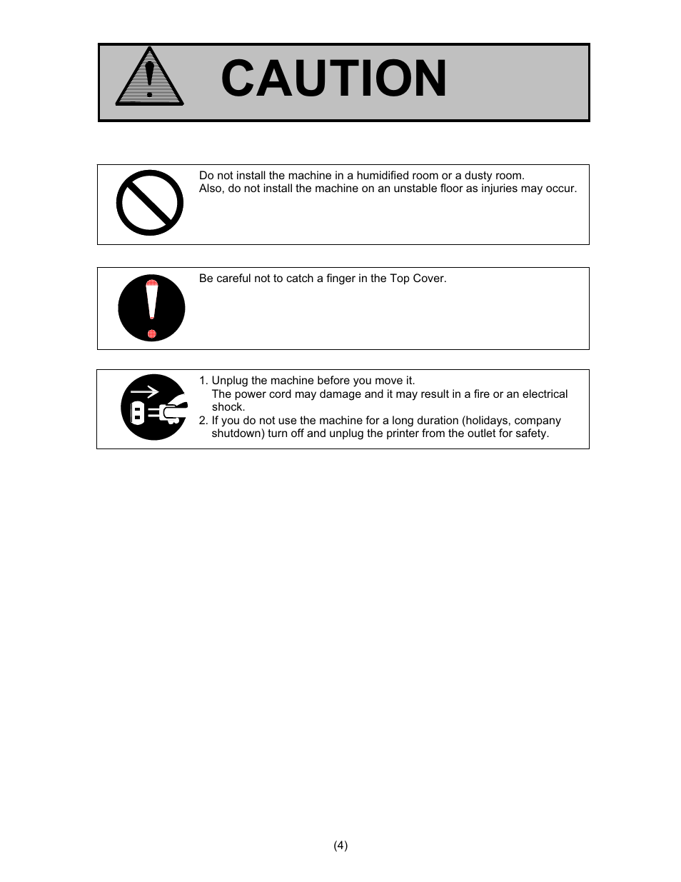 Caution | Konica Minolta KIP 600 Scanner User Manual | Page 5 / 151