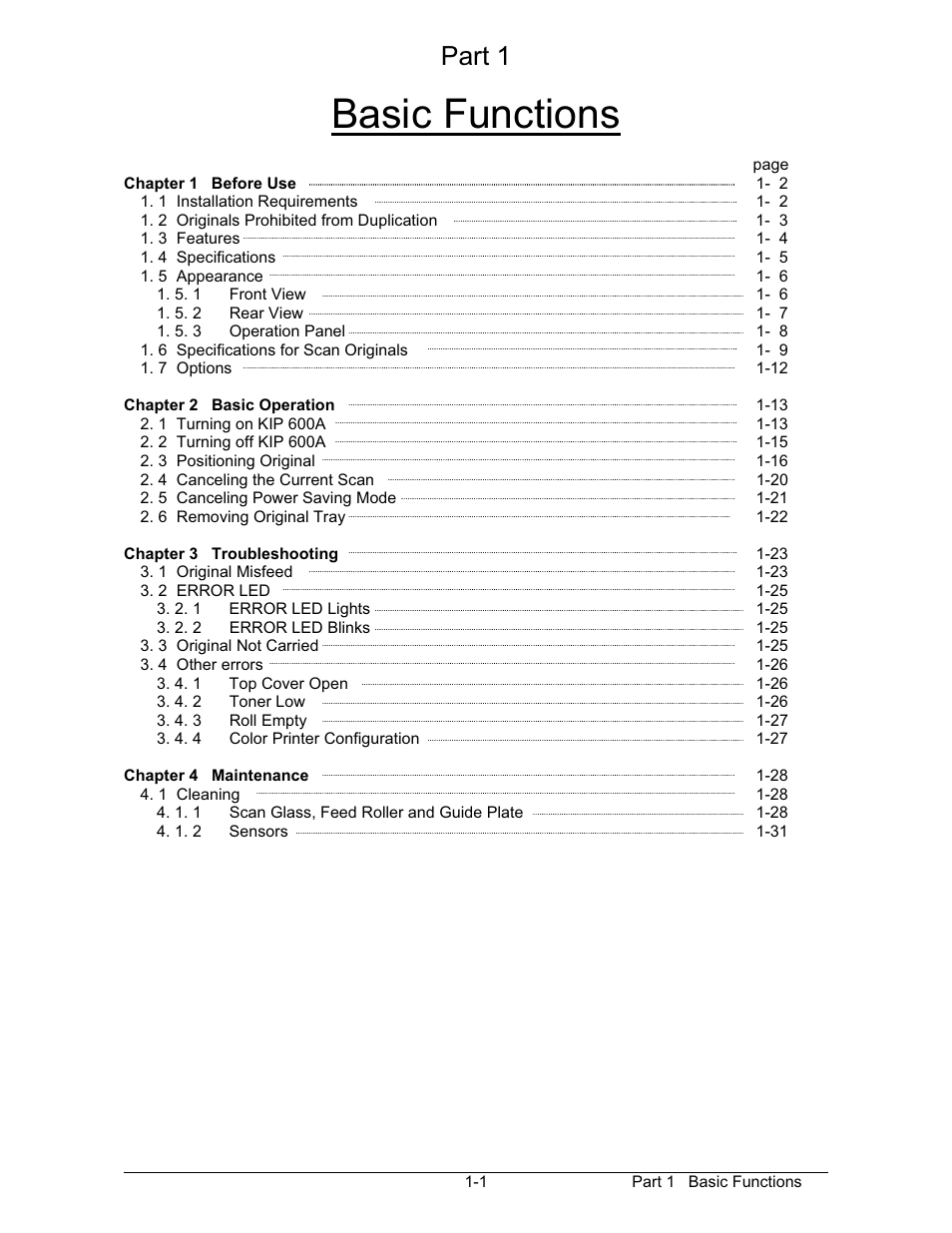 Basic functions, Part 1 | Konica Minolta KIP 600 Scanner User Manual | Page 7 / 151