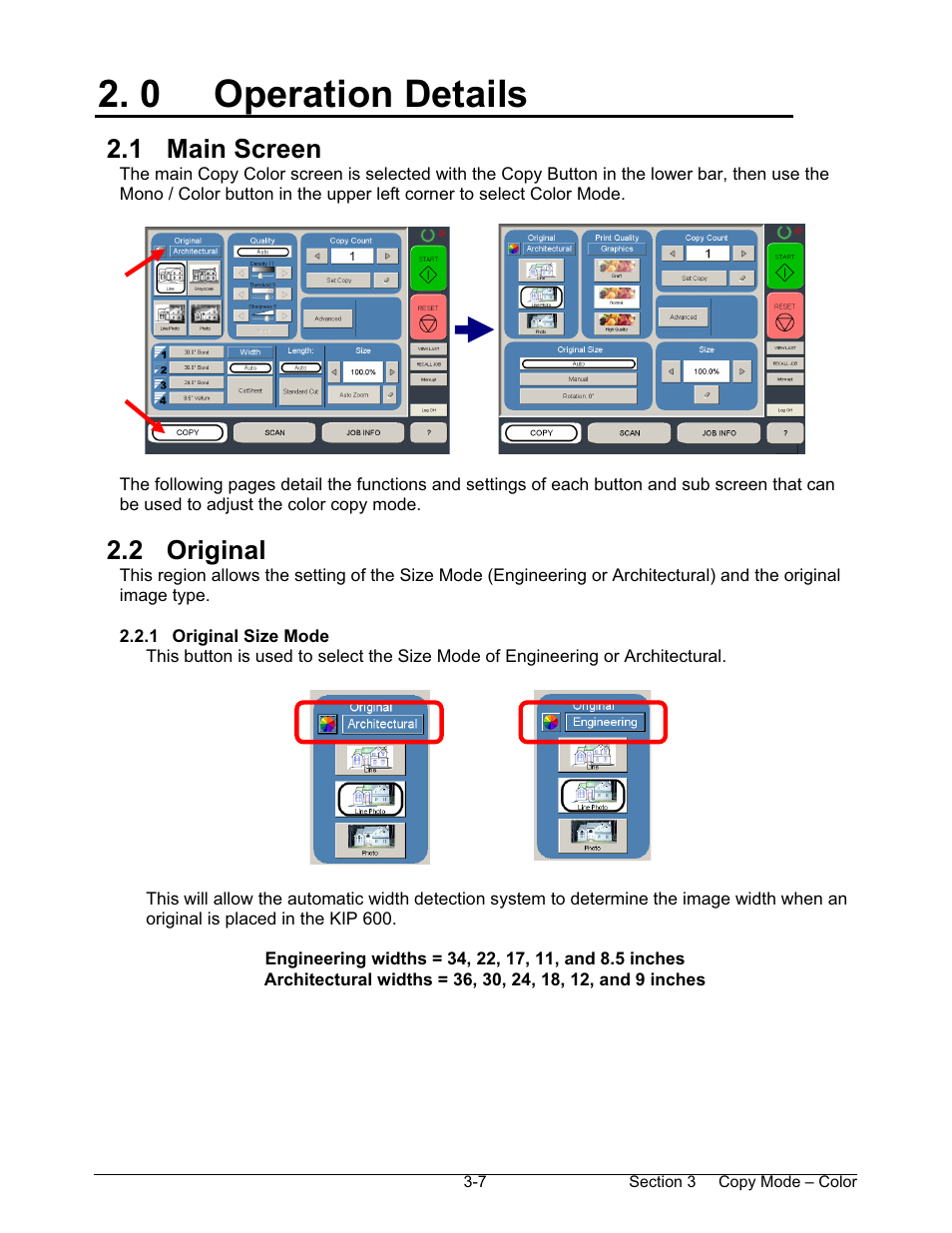 0 operation details, 1 main screen, 2 original | Konica Minolta KIP 600 Scanner User Manual | Page 74 / 151