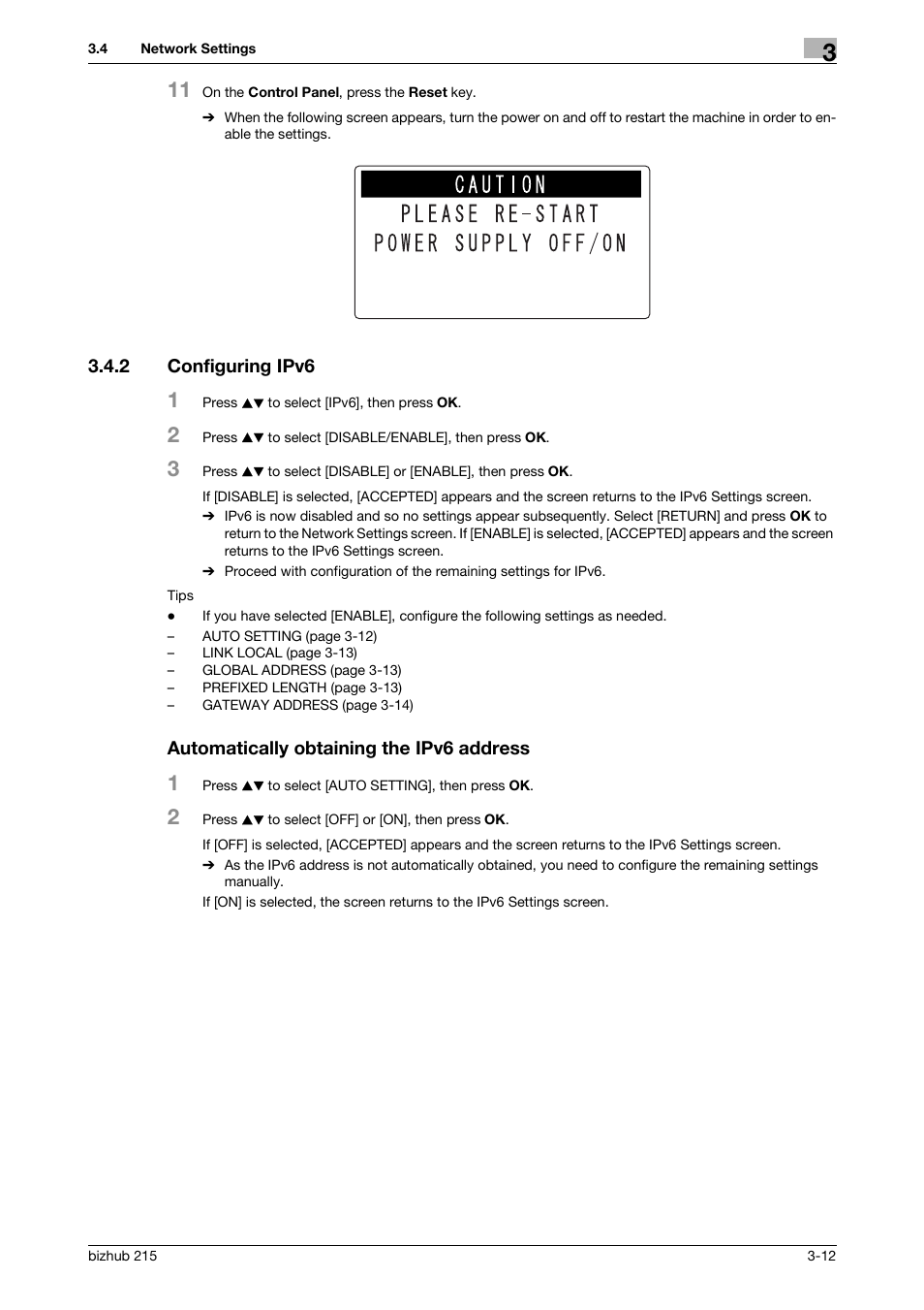 2 configuring ipv6, Automatically obtaining the ipv6 address | Konica Minolta Bizhub 215 User Manual | Page 23 / 93