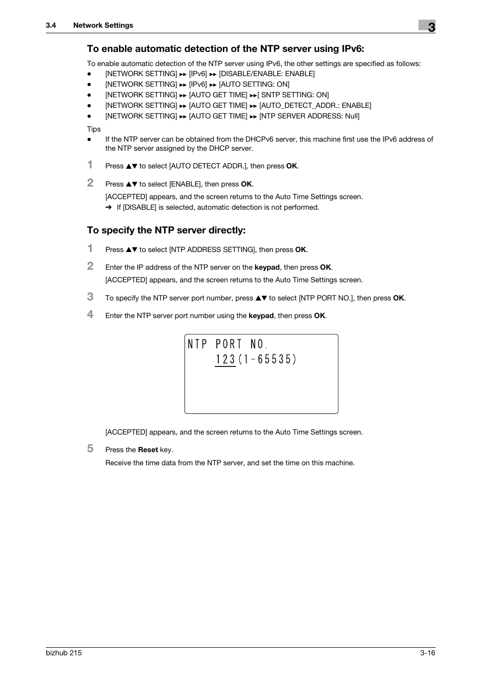 To specify the ntp server directly | Konica Minolta Bizhub 215 User Manual | Page 27 / 93