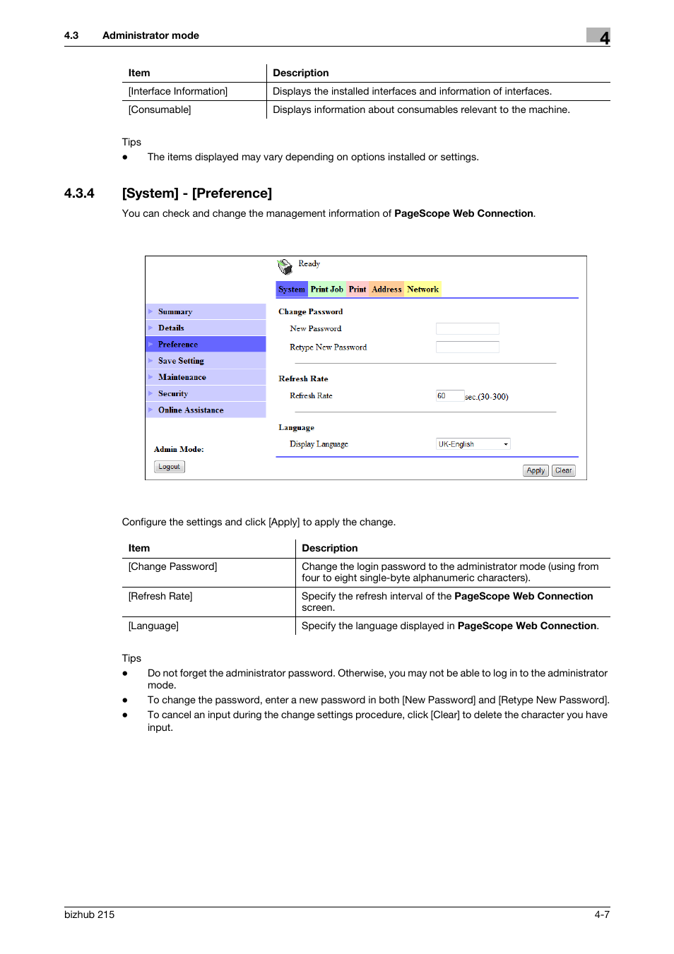 4 [system] - [preference, System] - [preference] -7 | Konica Minolta Bizhub 215 User Manual | Page 47 / 93