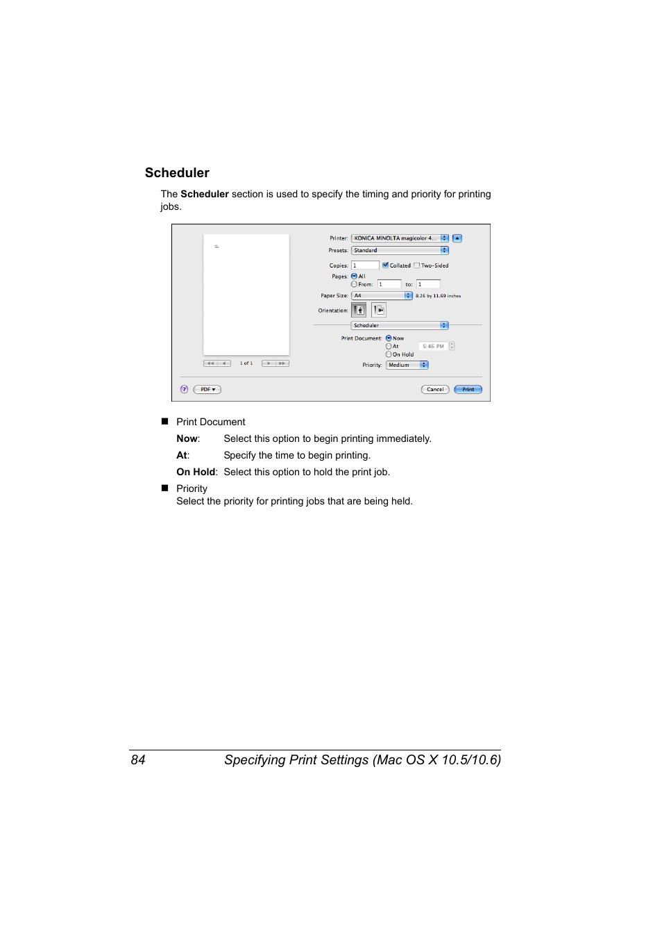 Scheduler, Scheduler 84 | Konica Minolta magicolor 4690MF User Manual | Page 100 / 312