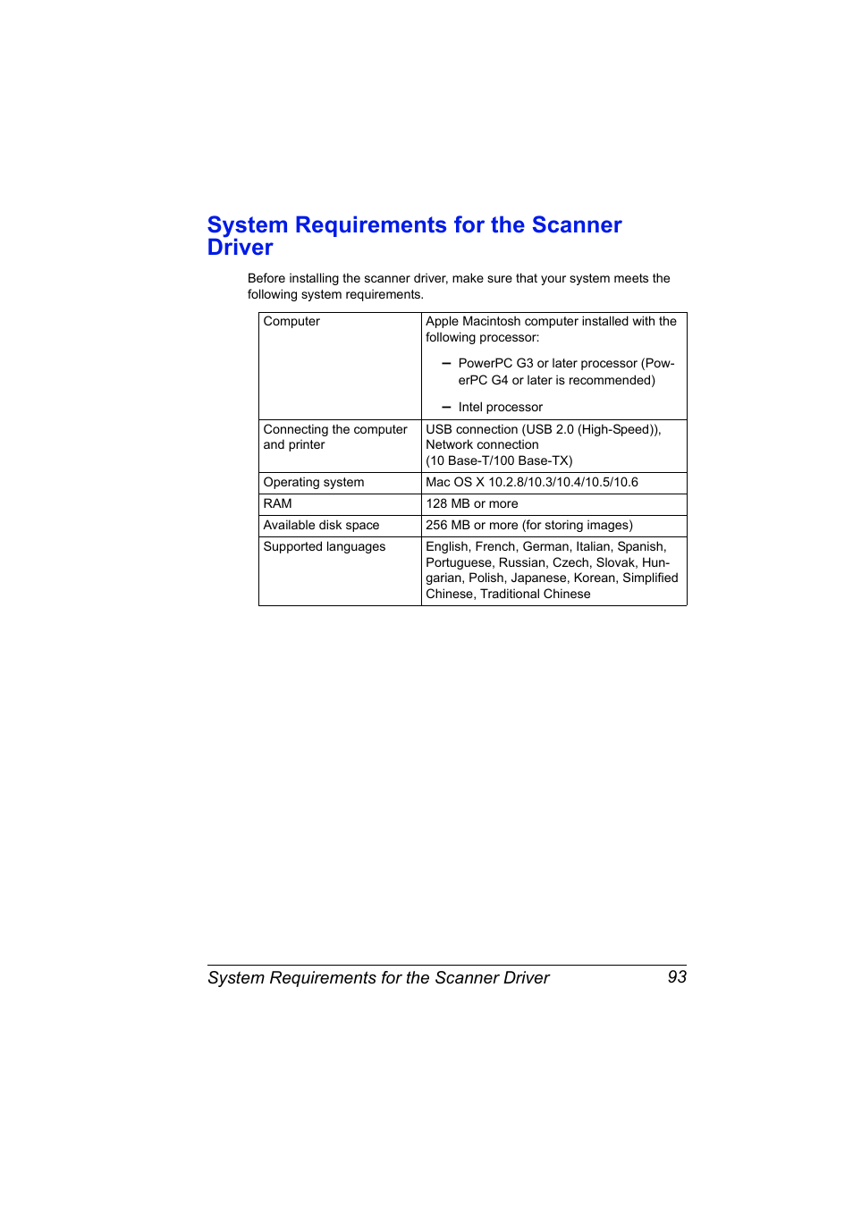 System requirements for the scanner driver, System requirements for the scanner driver 93 | Konica Minolta magicolor 4690MF User Manual | Page 109 / 312