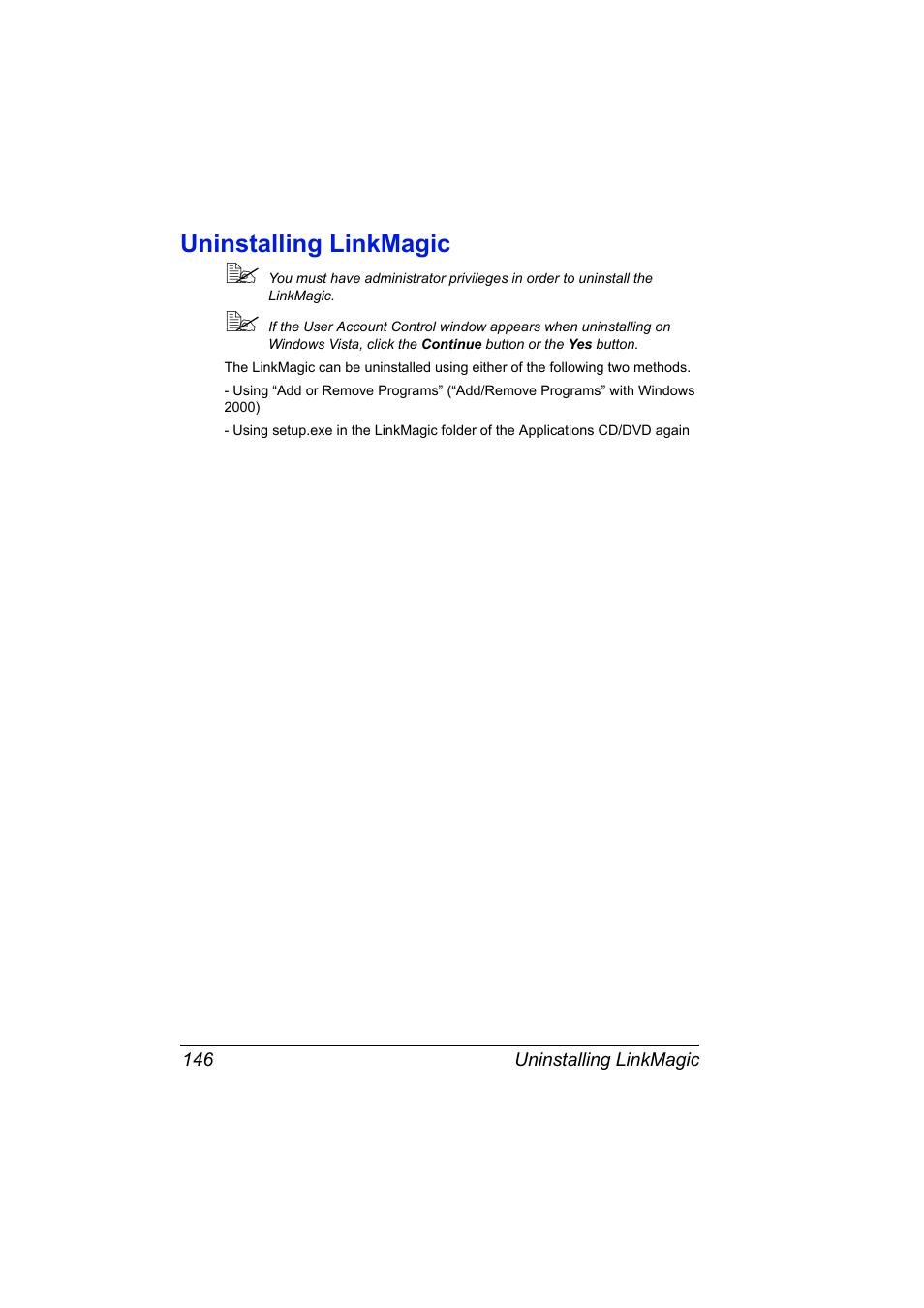 Uninstalling linkmagic, Uninstalling linkmagic 146 | Konica Minolta magicolor 4690MF User Manual | Page 162 / 312