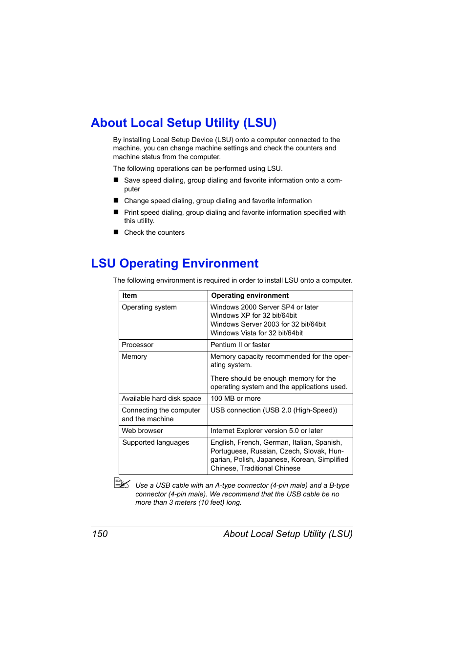 About local setup utility (lsu), Lsu operating environment, About local setup utility (lsu) 150 | Konica Minolta magicolor 4690MF User Manual | Page 166 / 312