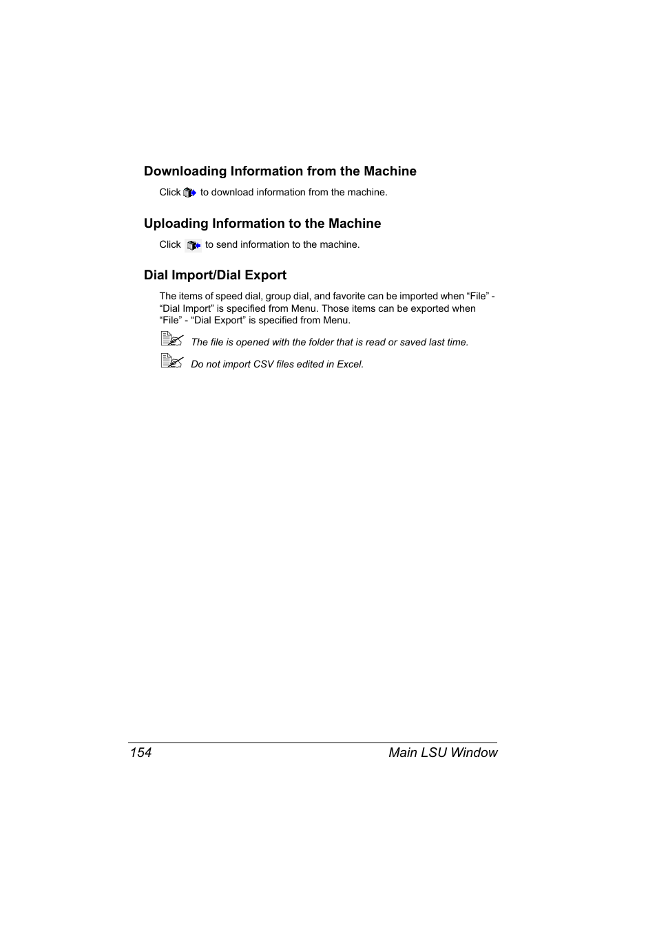 Downloading information from the machine, Uploading information to the machine, Dial import/dial export | Konica Minolta magicolor 4690MF User Manual | Page 170 / 312