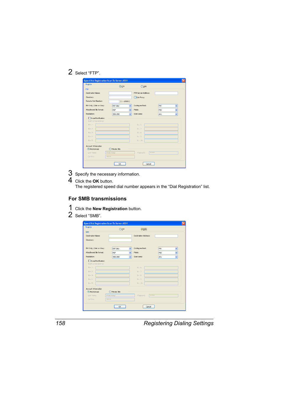 For smb transmissions, For smb transmissions 158 | Konica Minolta magicolor 4690MF User Manual | Page 174 / 312