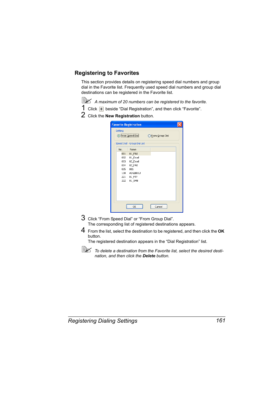 Registering to favorites, Registering to favorites 161 | Konica Minolta magicolor 4690MF User Manual | Page 177 / 312