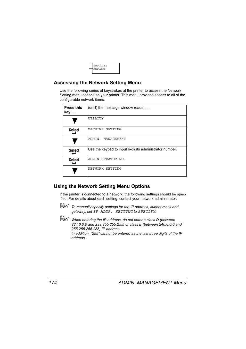 Accessing the network setting menu, Using the network setting menu options | Konica Minolta magicolor 4690MF User Manual | Page 190 / 312