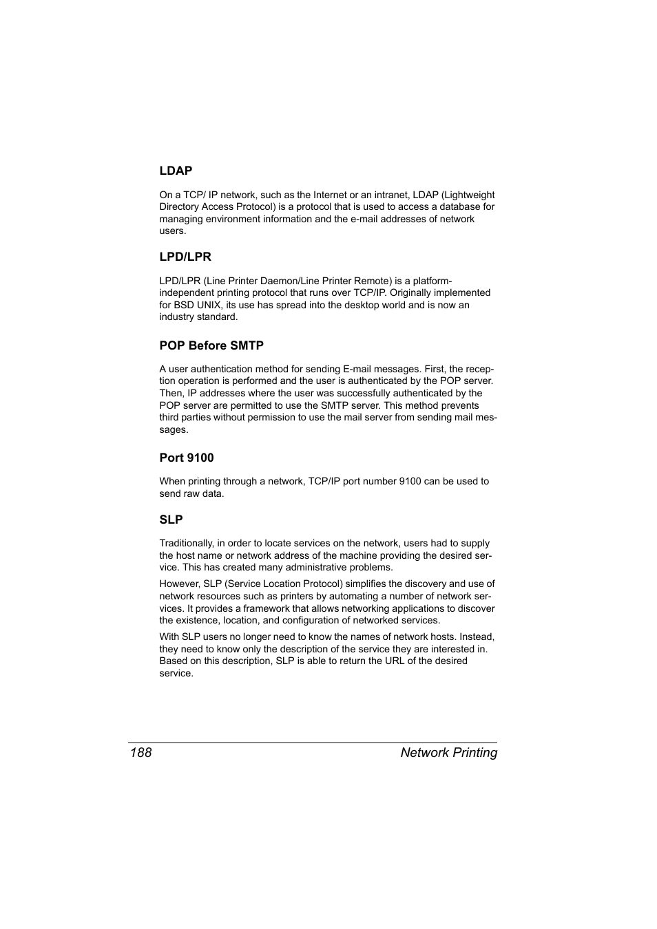 Ldap, Lpd/lpr, Pop before smtp | Port 9100 | Konica Minolta magicolor 4690MF User Manual | Page 204 / 312