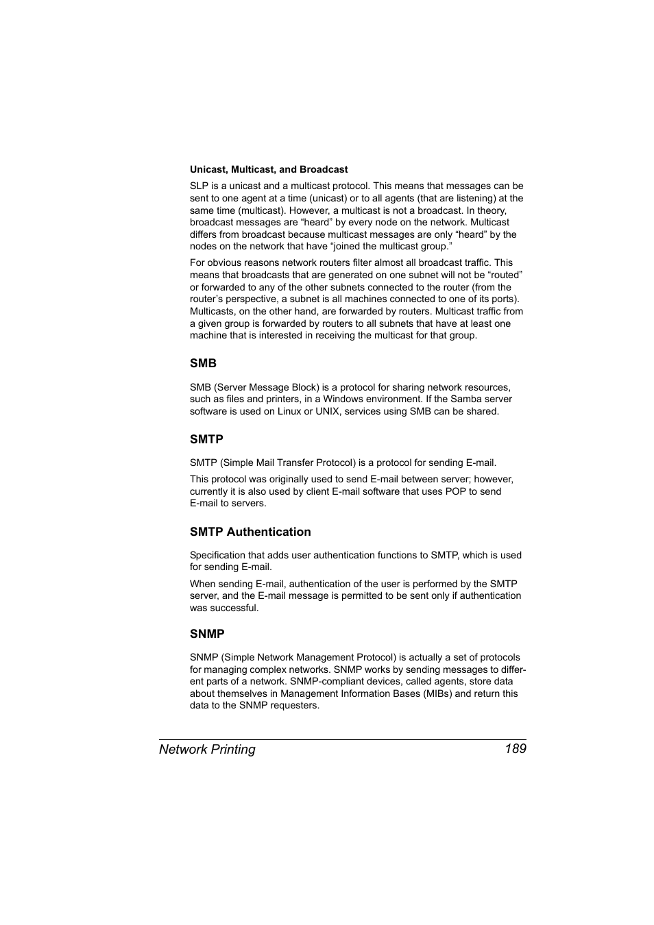 Smtp, Smtp authentication, Snmp | Smb 189 smtp 189 smtp authentication 189 snmp 189 | Konica Minolta magicolor 4690MF User Manual | Page 205 / 312
