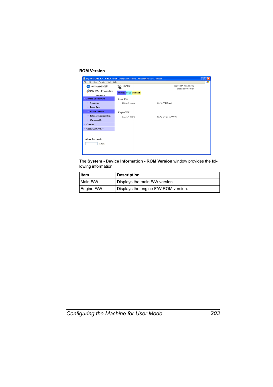 Configuring the machine for user mode 203 | Konica Minolta magicolor 4690MF User Manual | Page 219 / 312