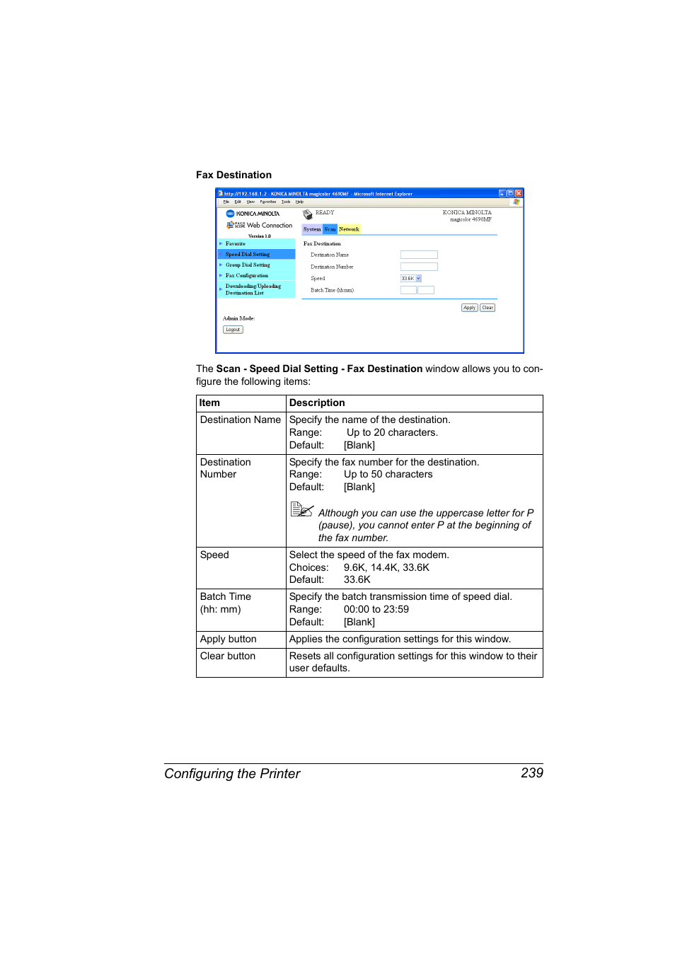 Configuring the printer 239 | Konica Minolta magicolor 4690MF User Manual | Page 255 / 312