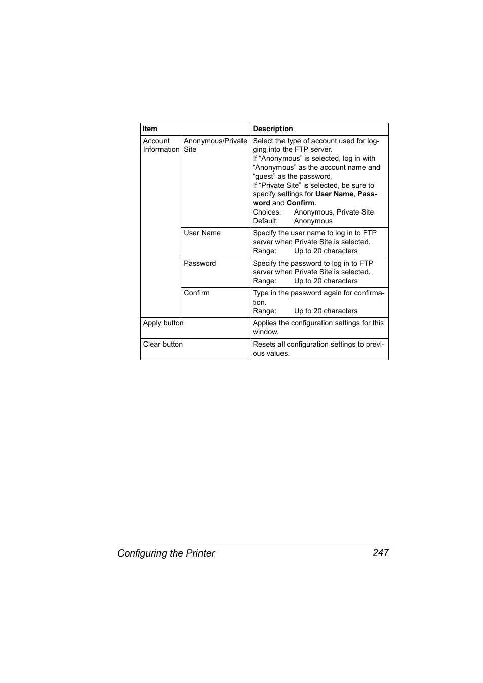 Configuring the printer 247 | Konica Minolta magicolor 4690MF User Manual | Page 263 / 312