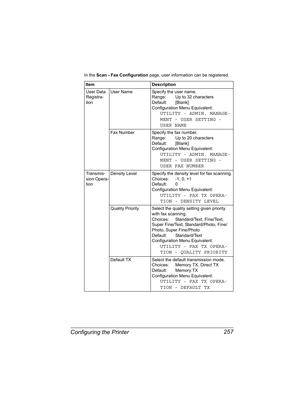 Configuring the printer 257 | Konica Minolta magicolor 4690MF User Manual | Page 273 / 312