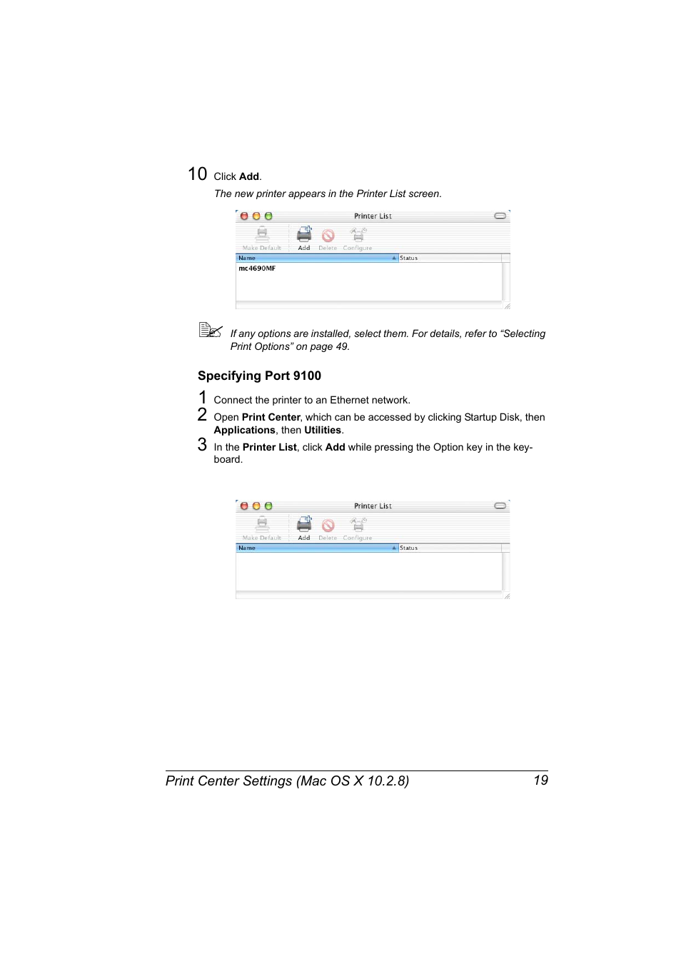 Specifying port 9100, Specifying port 9100 19 | Konica Minolta magicolor 4690MF User Manual | Page 35 / 312