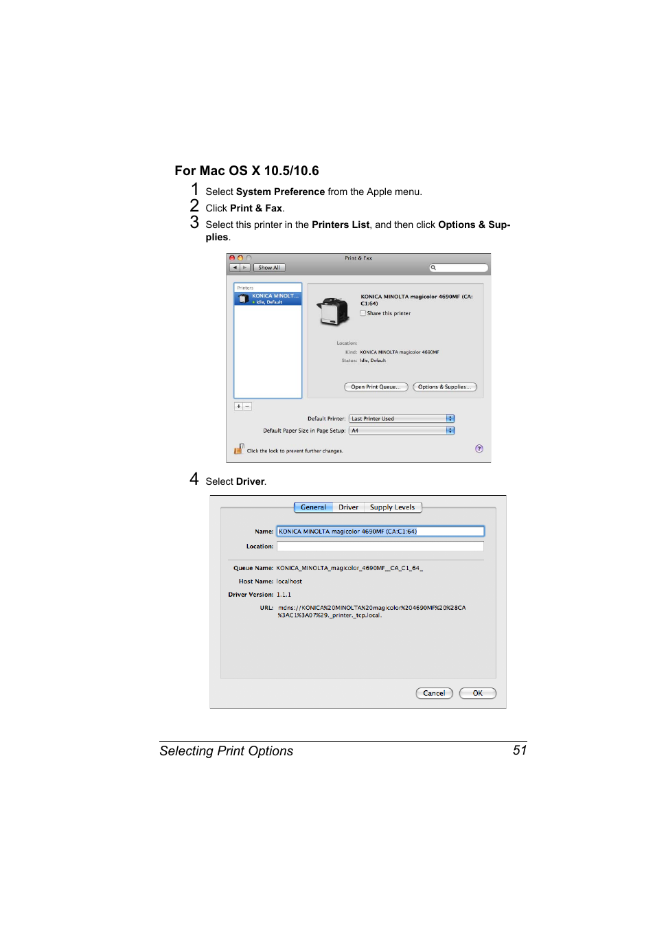 For mac os x 10.5/10.6, For mac os x 10.5/10.6 51 | Konica Minolta magicolor 4690MF User Manual | Page 67 / 312